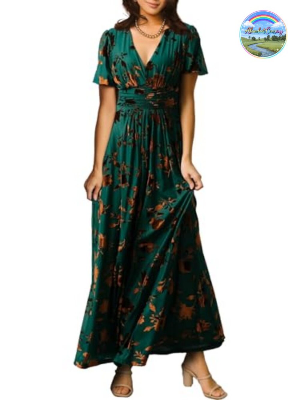 V Neck Velvet Maxi Dress Short Sleeve Empire Waist Formal Wedding Guest